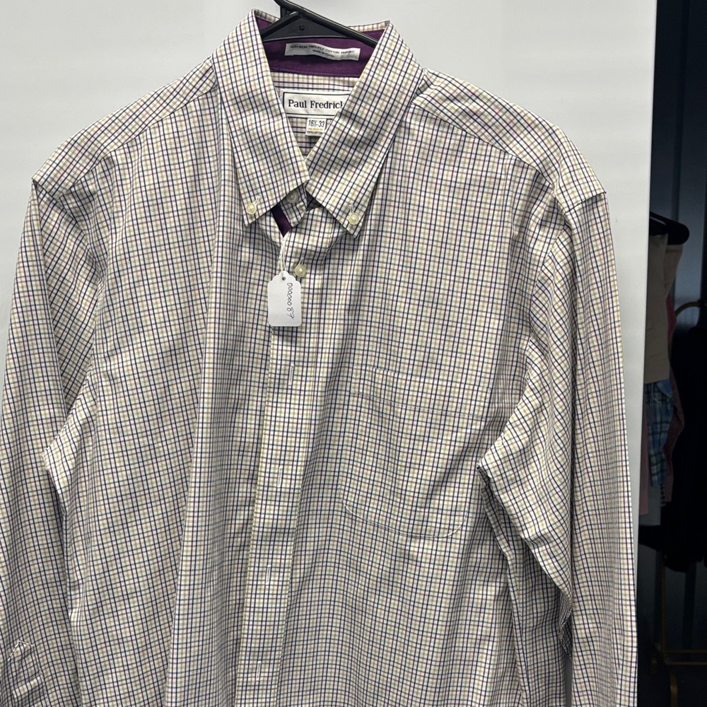 Paul Fredrick Men's Plaid Shirt - Purple and White